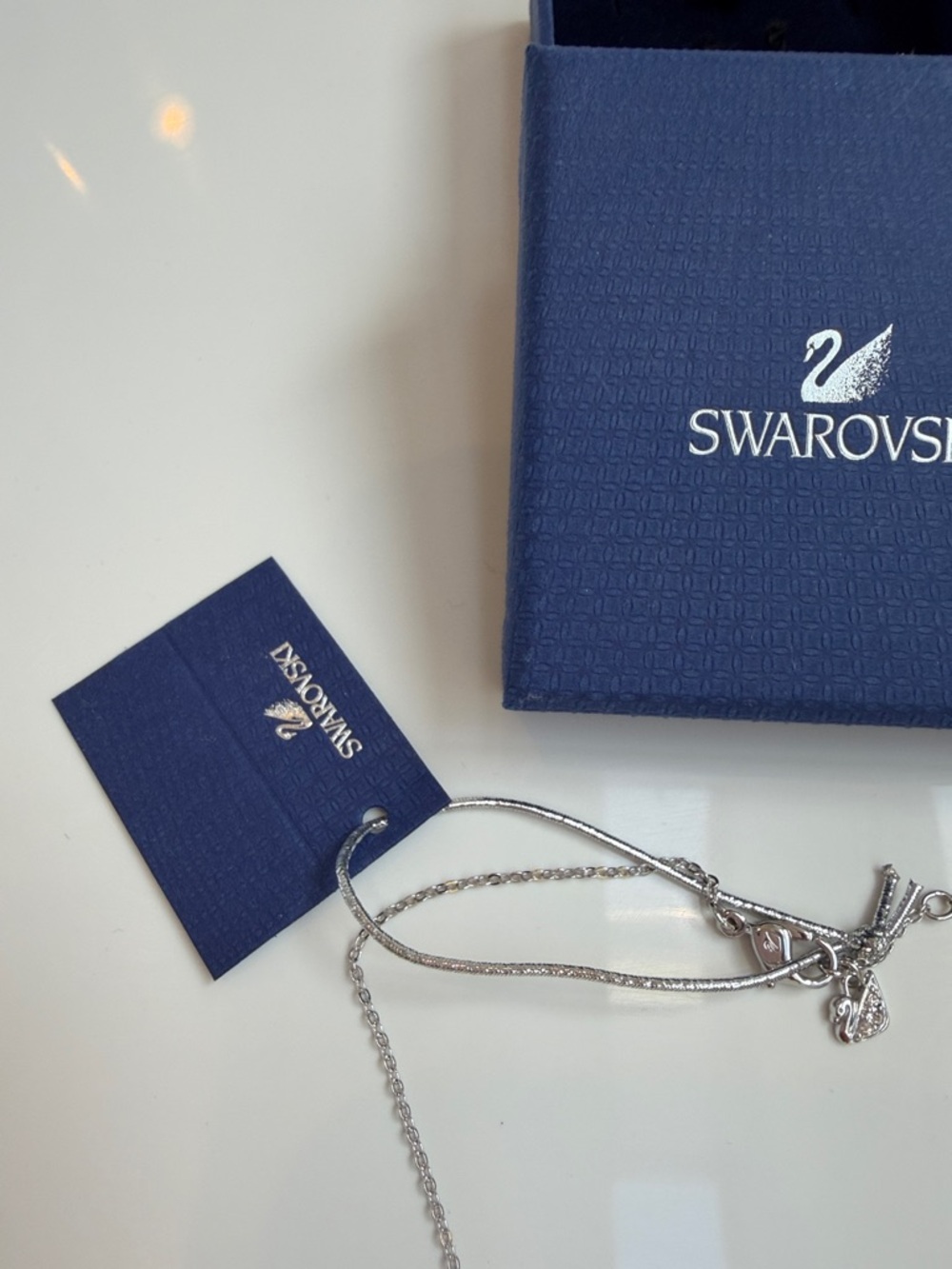 Swarovski Pink Crystal Teardrop Pendant Necklace NWT w/ Box -Silver Tone - Picture 3 of 7